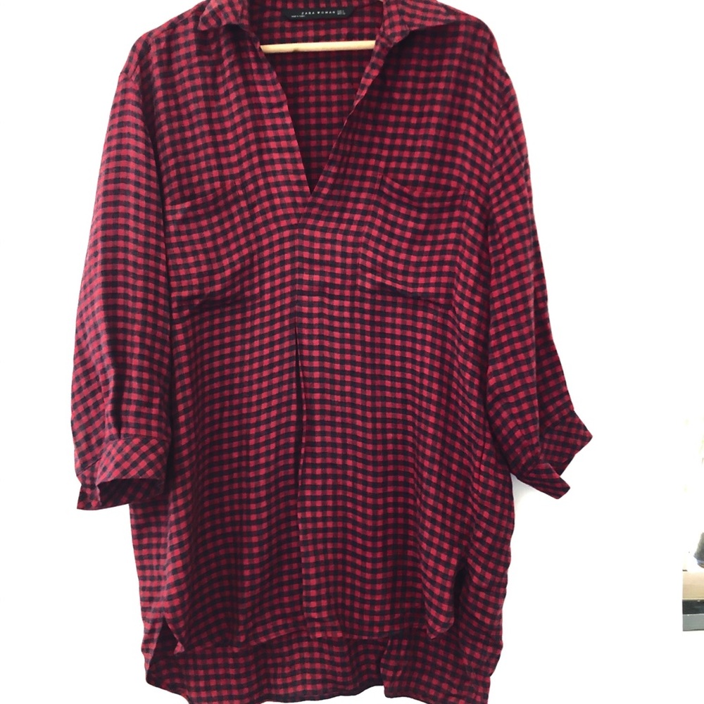Zara oversized red check women shirt